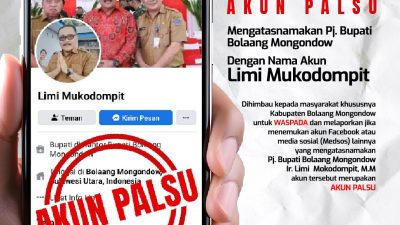 Akun Facebook Palsu Catut Nama Pj Bupati Bolmong, Warga Diimbau Berhati-hati