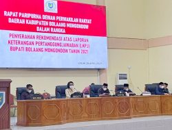 DPRD Gelar Paripurna Penyerahan Rekomendasi Atas LKPJ Bupati Bolmong Tahun 2021
