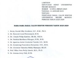 Resmi Diumumkan Sembilan Nama Lolos Bakal Calon Rektor Unima 2025