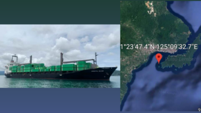 Bermuatan Ratusan Kontainer, KM Oriental Silver Kandas di Selat Lembeh
